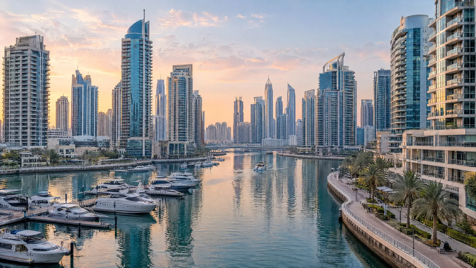 מגדלי המגורים והמרינה ב-Dubai Marina בבוקר מגדלי המגורים והמרינה ב-Dubai Marina בבוקר, השקעות נדל״ן בדובאי לישראלים