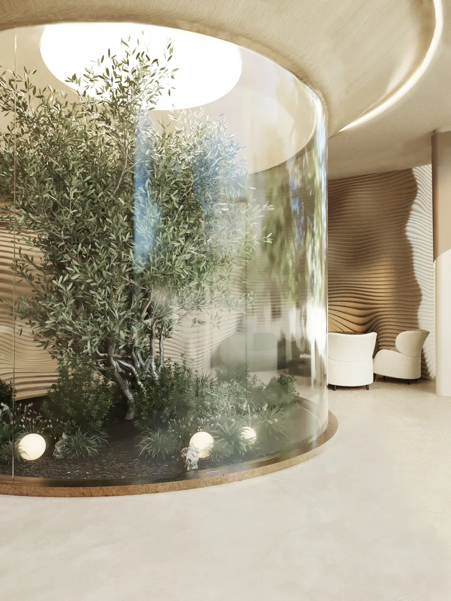 לובי בבניין מגורים בדובאי לאחר השלמת הבנייה, השלב שבו הדירה נמסרת